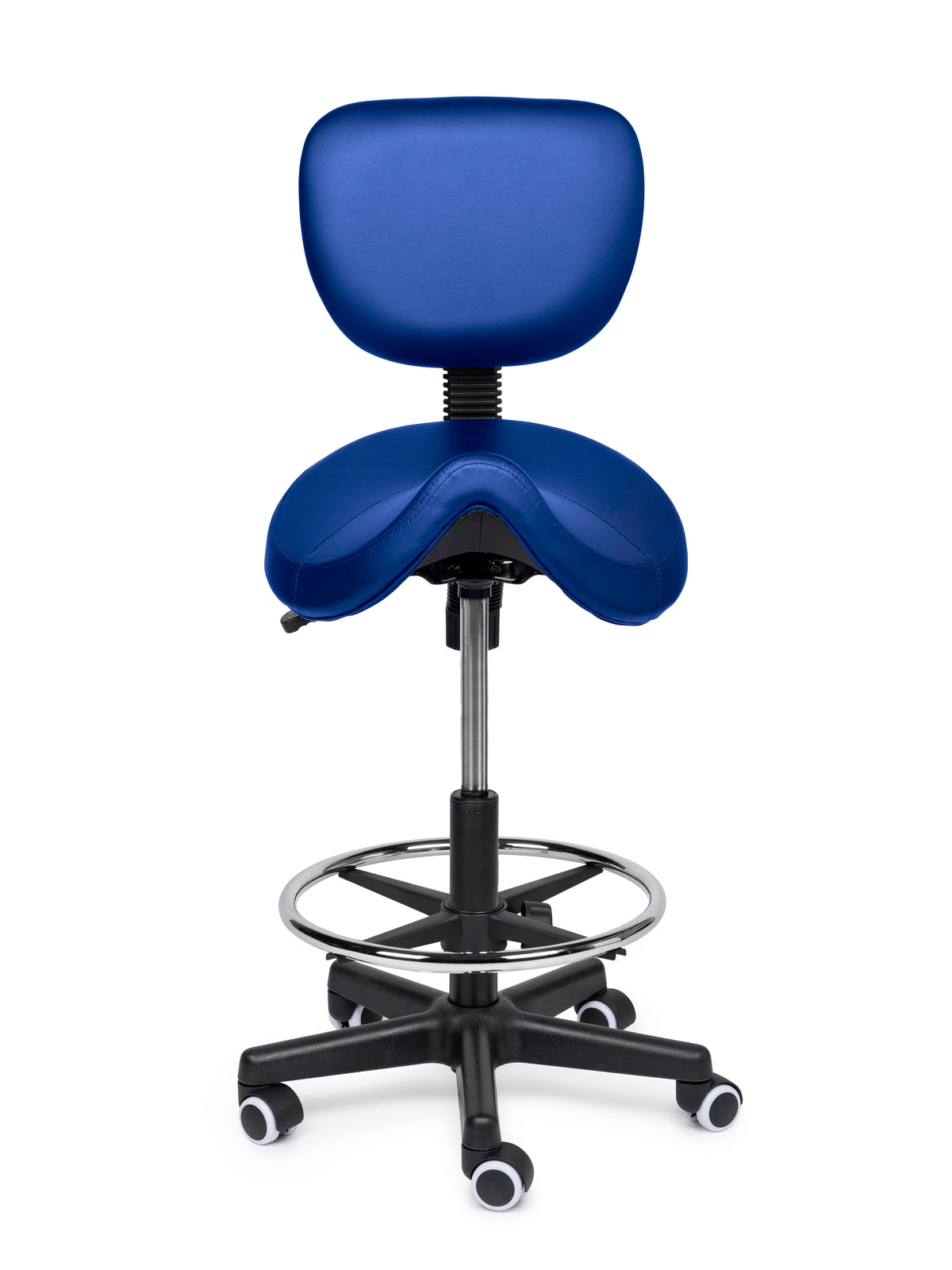 Comfort Sattelhocker mit Lehne Blau auf Rollen