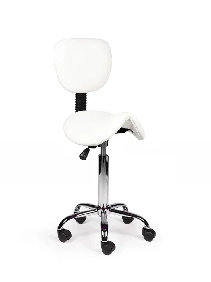 Ergonomischer Sattelhocker Weiß mit Lehne auf Rollen