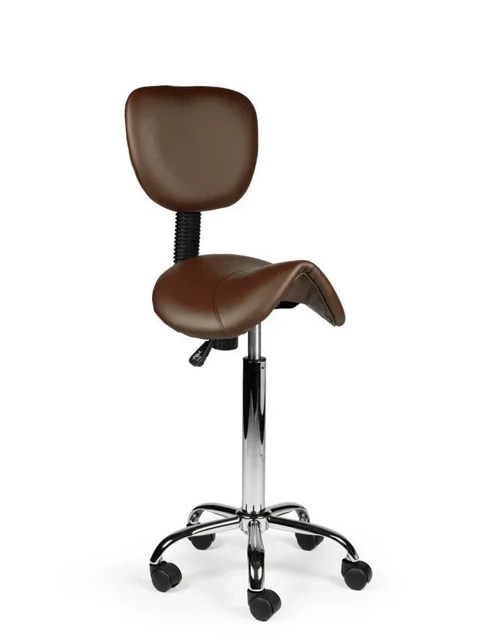 Ergonomischer Sattelhocker Braun mit Lehne auf Rollen