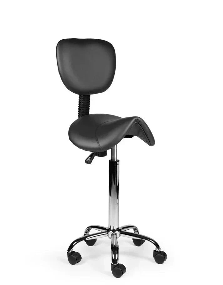 Ergonomischer Sattelhocker Schwarz mit Lehne auf Rollen