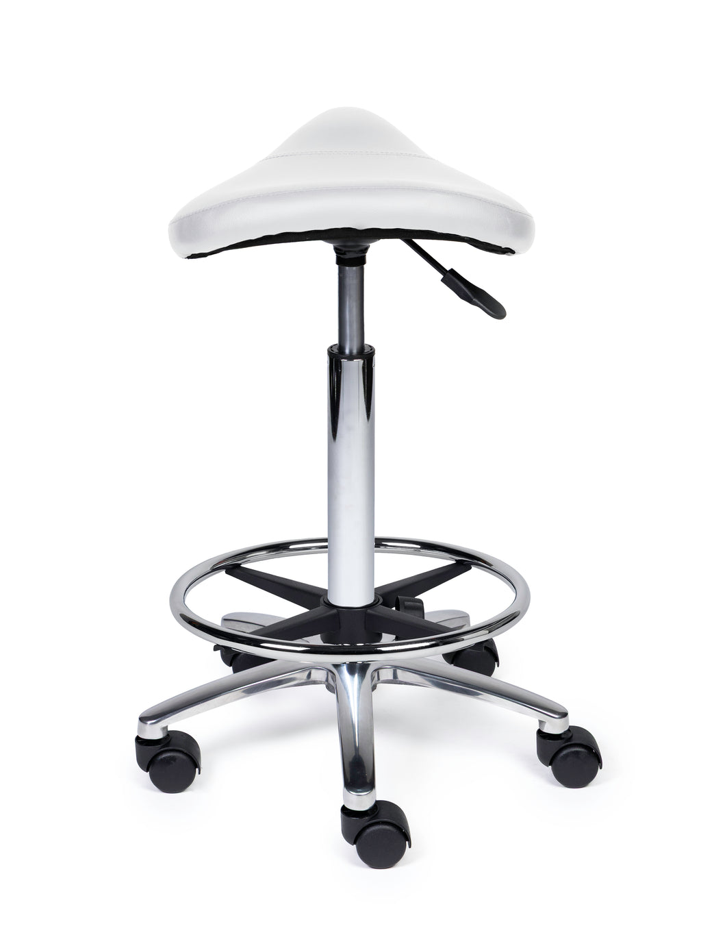 Ergonomischer Sattelhocker Kompakt Weiss auf Rollen