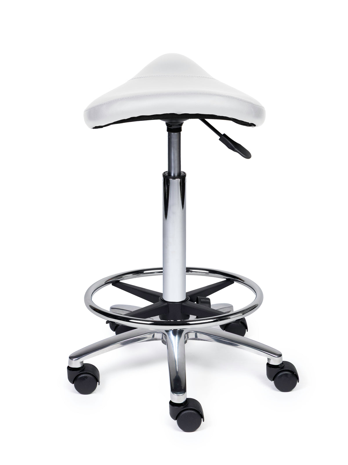 Ergonomischer Sattelhocker Kompakt Weiß auf Rollen