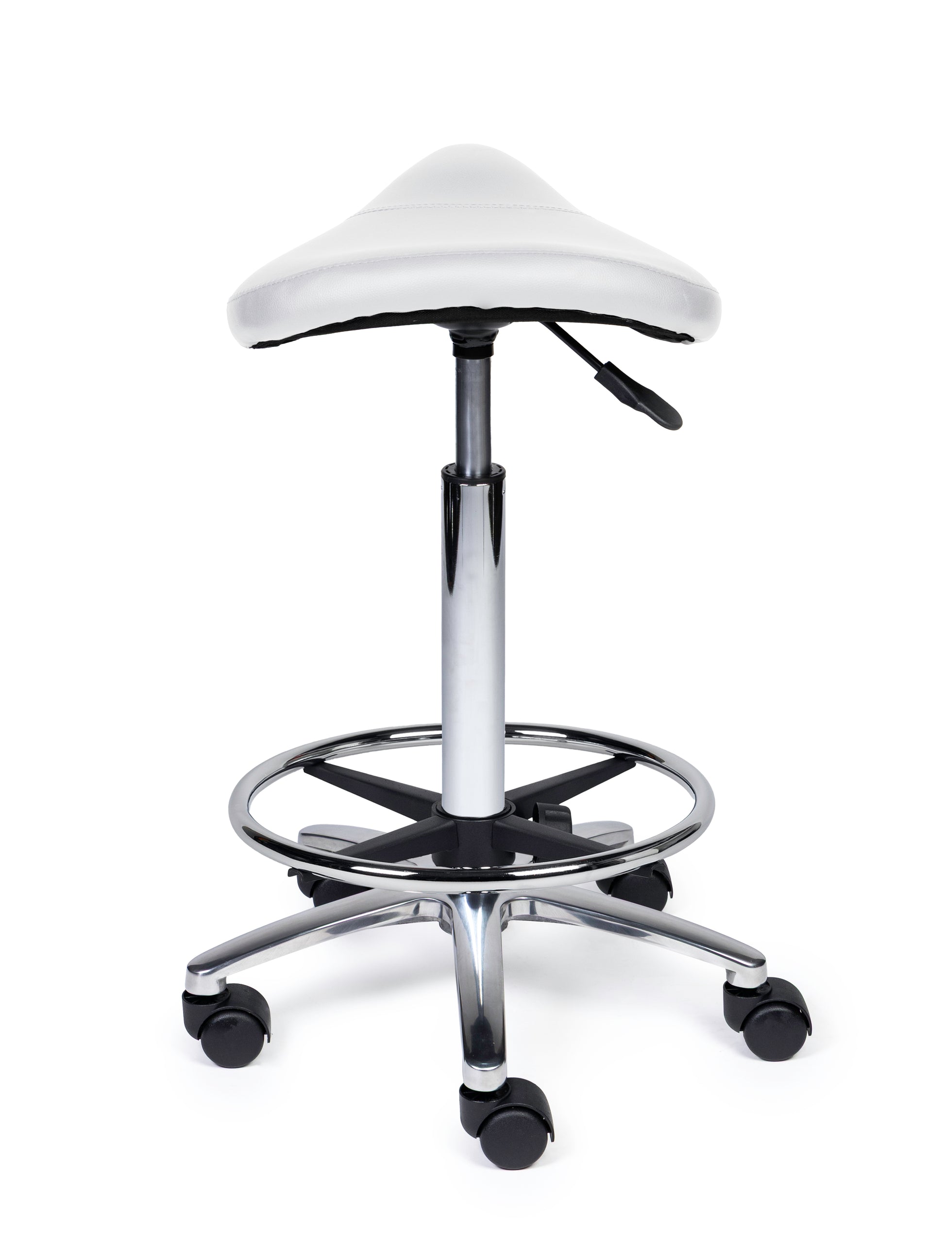 Ergonomischer Sattelhocker Kompakt Weiss auf Rollen