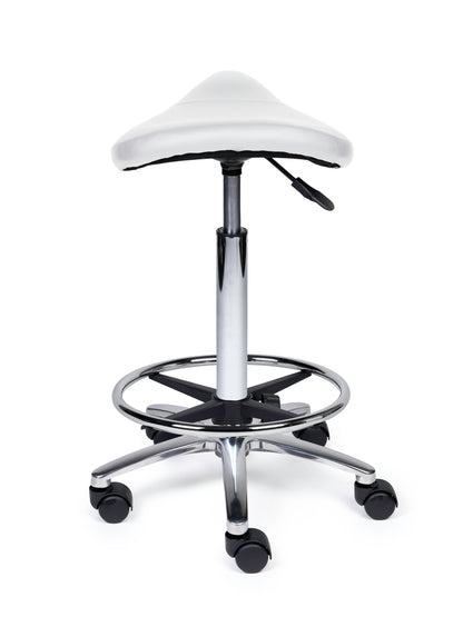 Ergonomischer Sattelhocker Kompakt Weiß auf Rollen