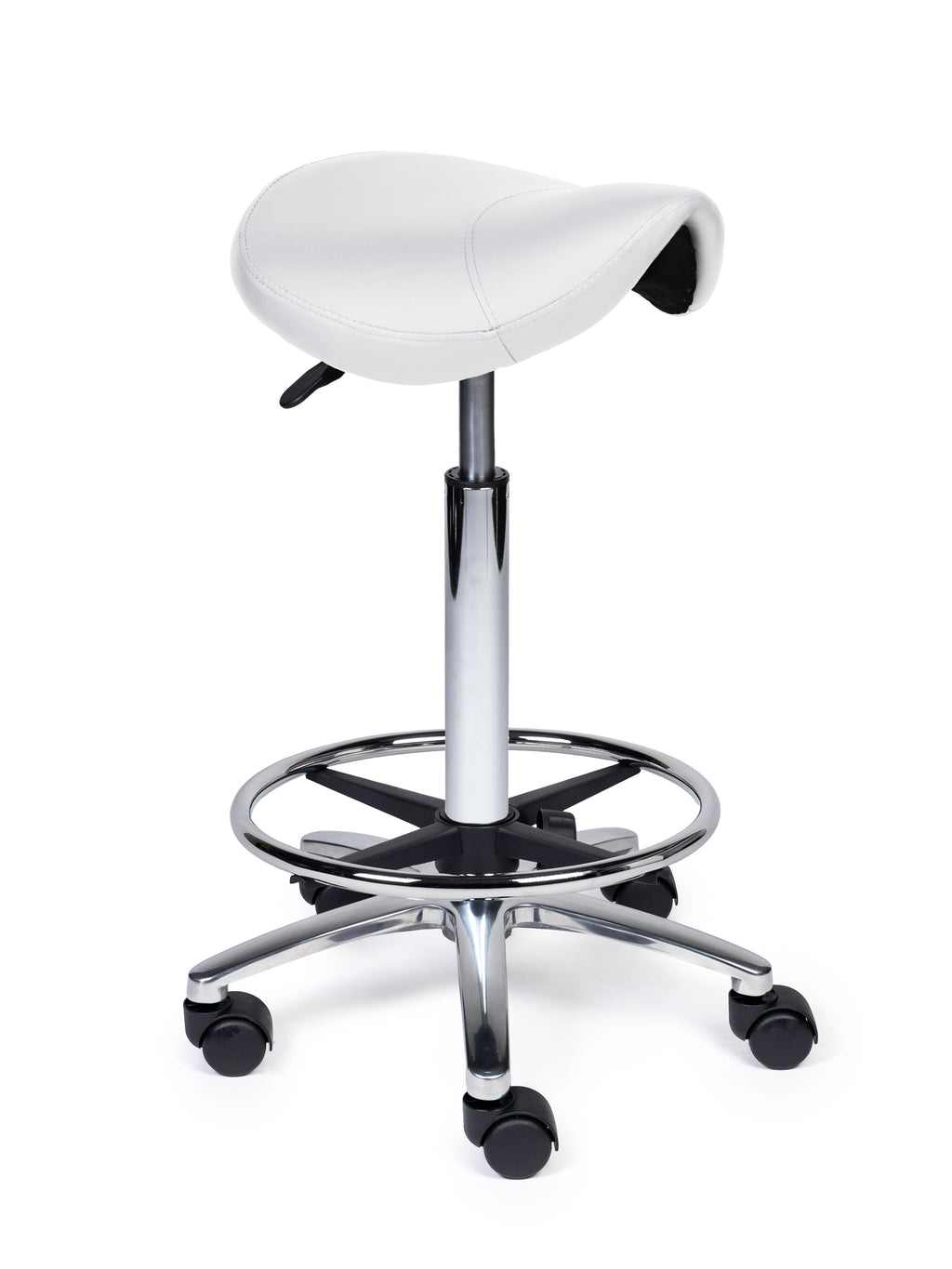 Ergonomischer Sattelhocker Kompakt Weiss auf Rollen