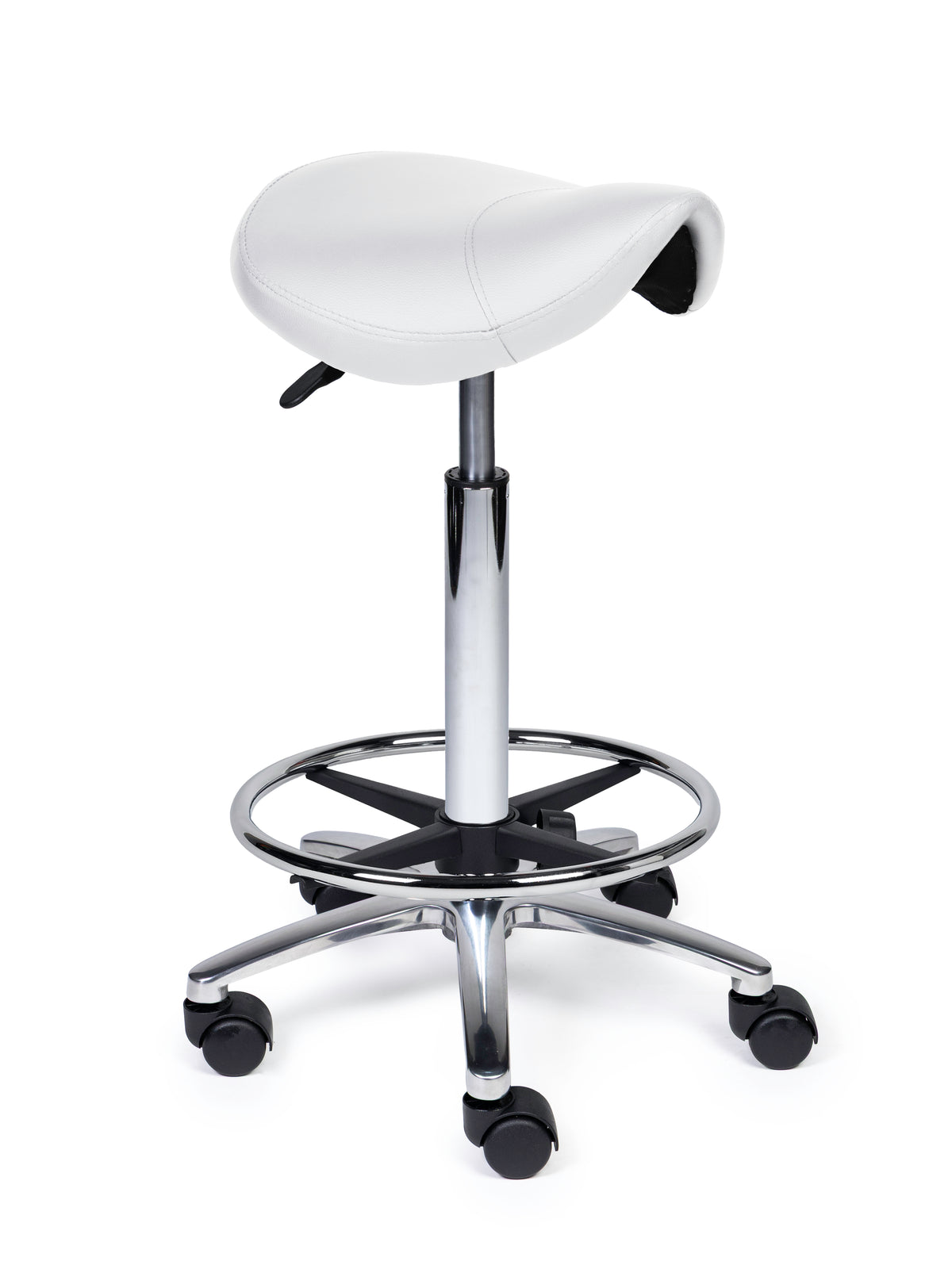 Ergonomischer Sattelhocker Kompakt Weiß auf Rollen