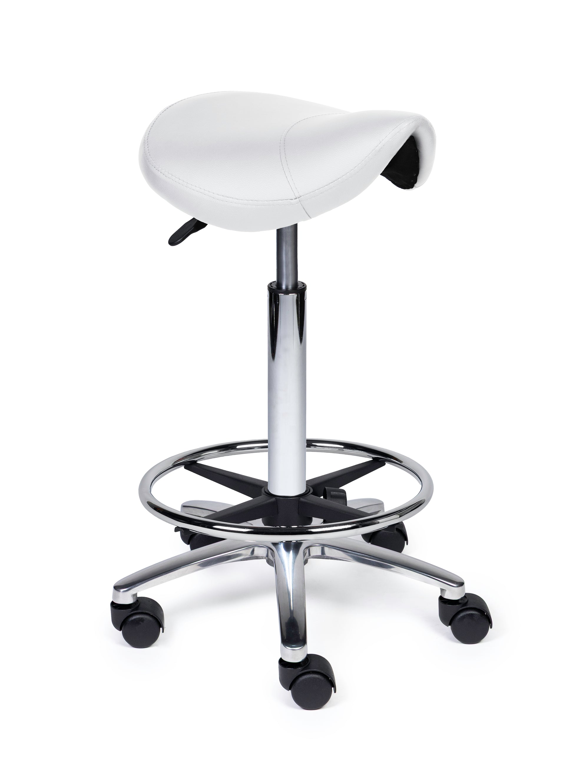 Ergonomischer Sattelhocker Kompakt Weiss auf Rollen