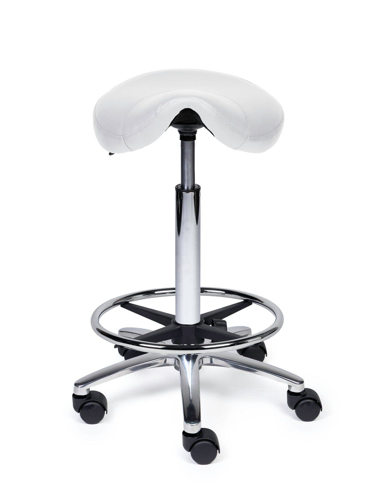 Ergonomischer Sattelhocker Kompakt Weiß auf Rollen