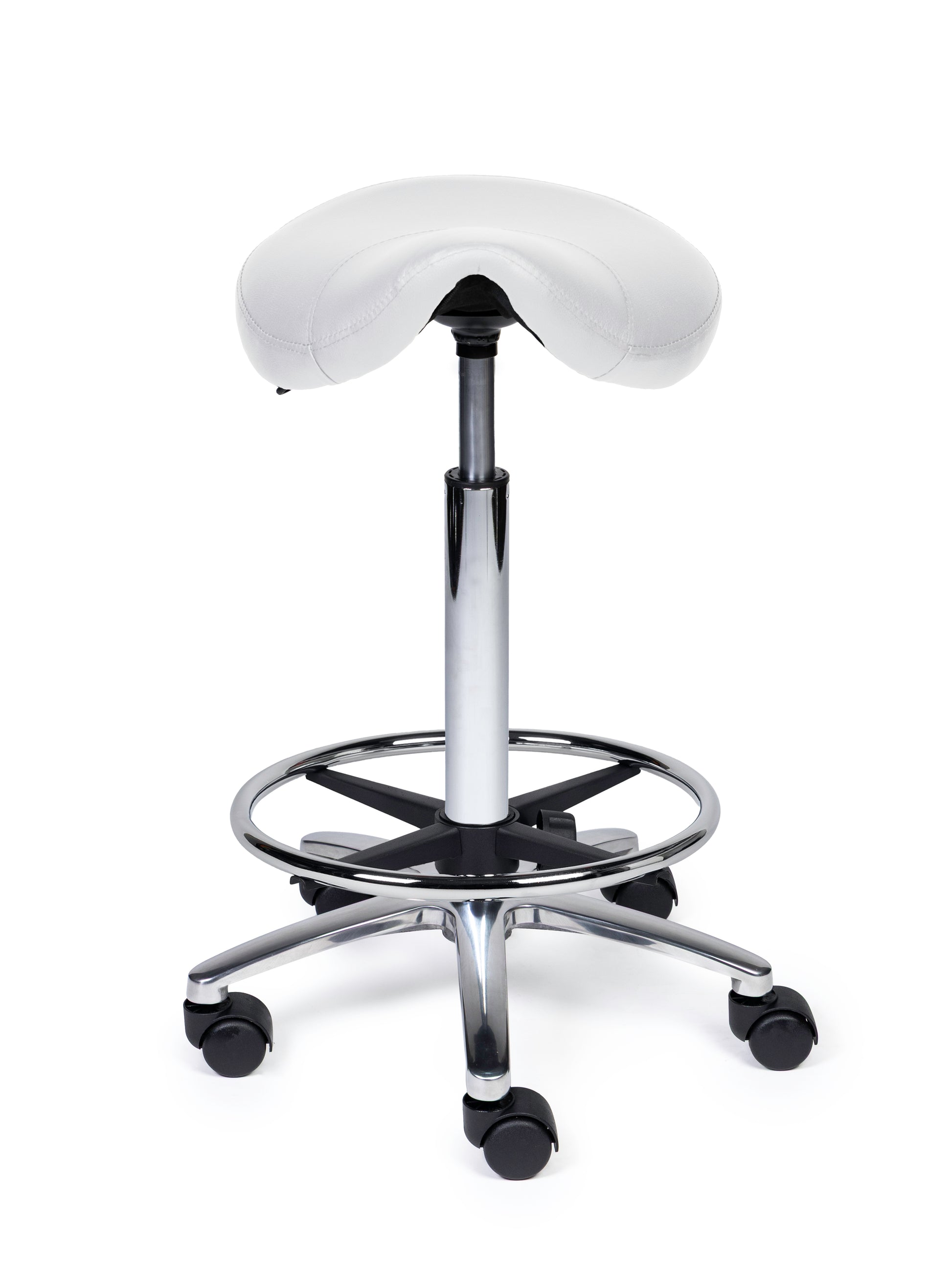 Ergonomischer Sattelhocker Kompakt Weiss auf Rollen