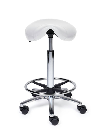 Ergonomischer Sattelhocker Kompakt Weiß auf Rollen