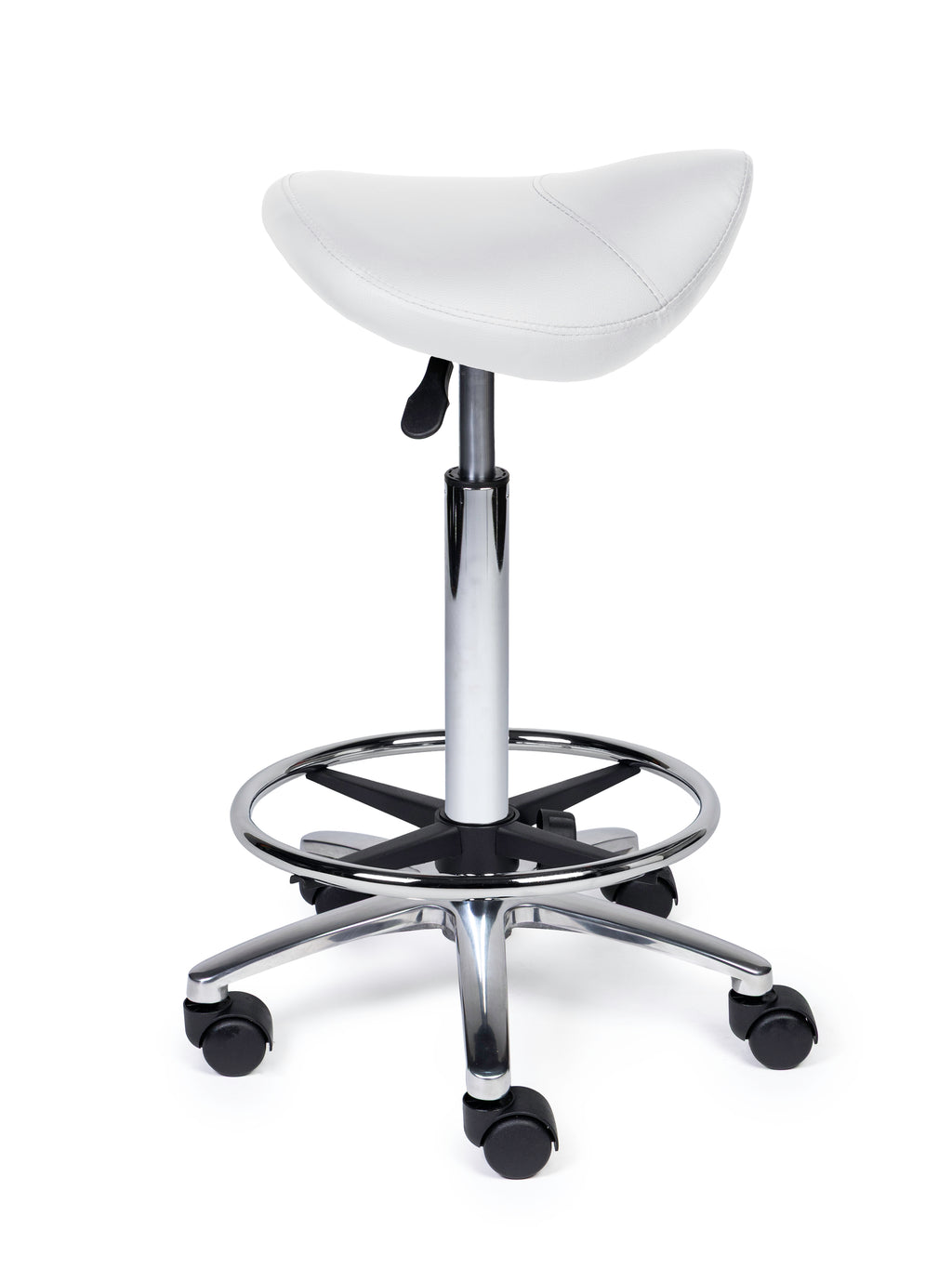 Ergonomischer Sattelhocker Kompakt Weiss auf Rollen