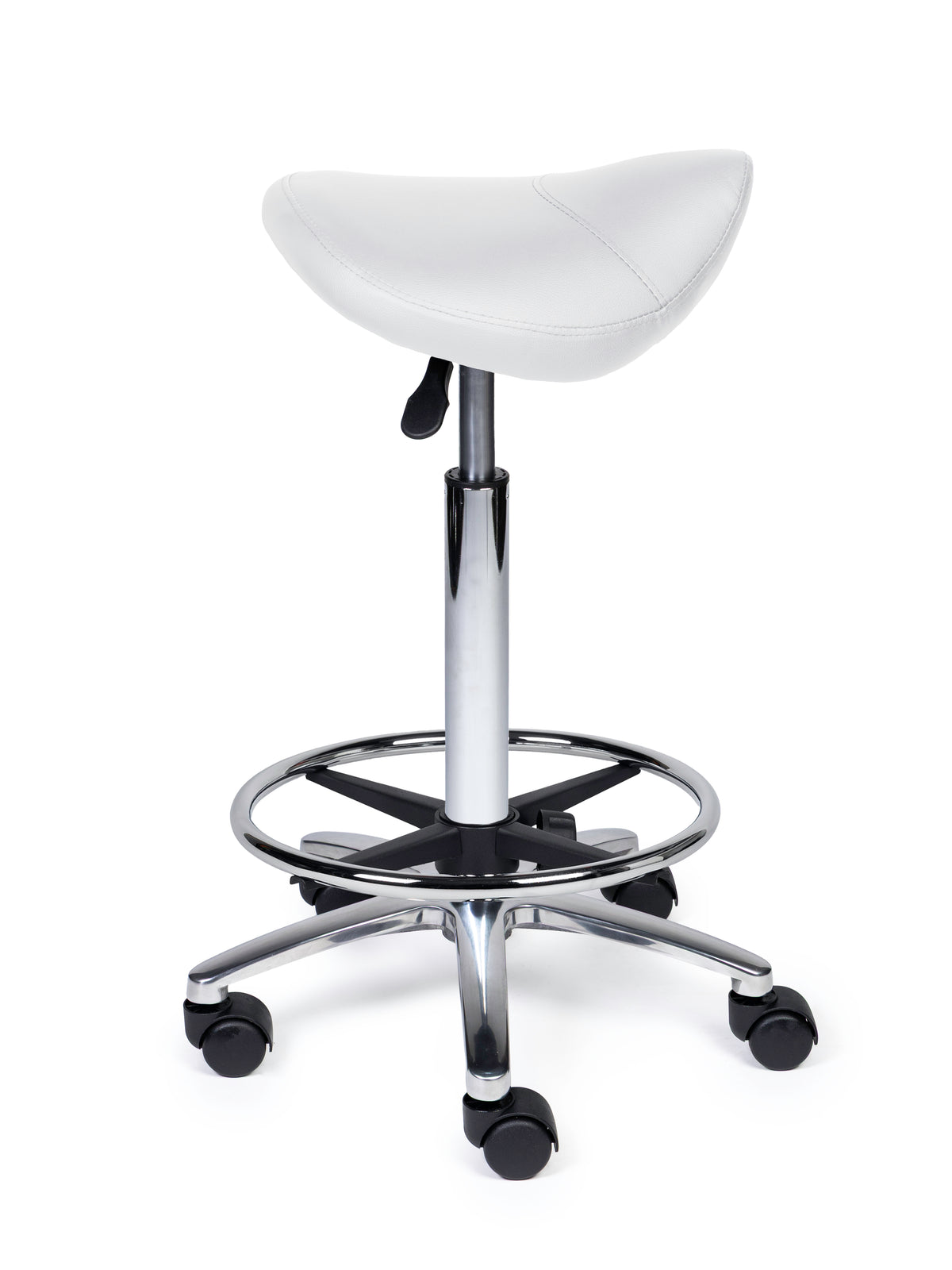 Ergonomischer Sattelhocker Kompakt Weiß auf Rollen