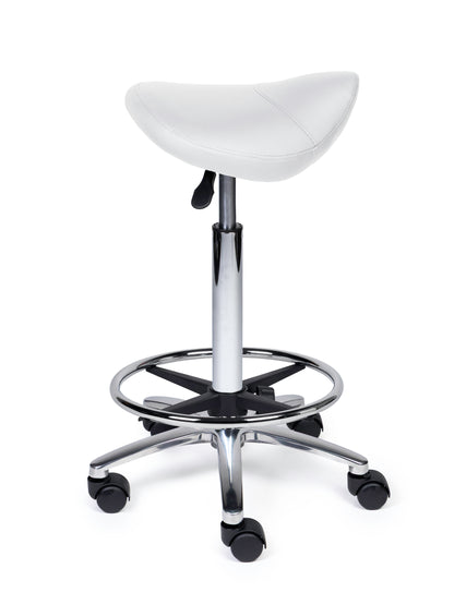 Ergonomischer Sattelhocker Kompakt Weiß auf Rollen