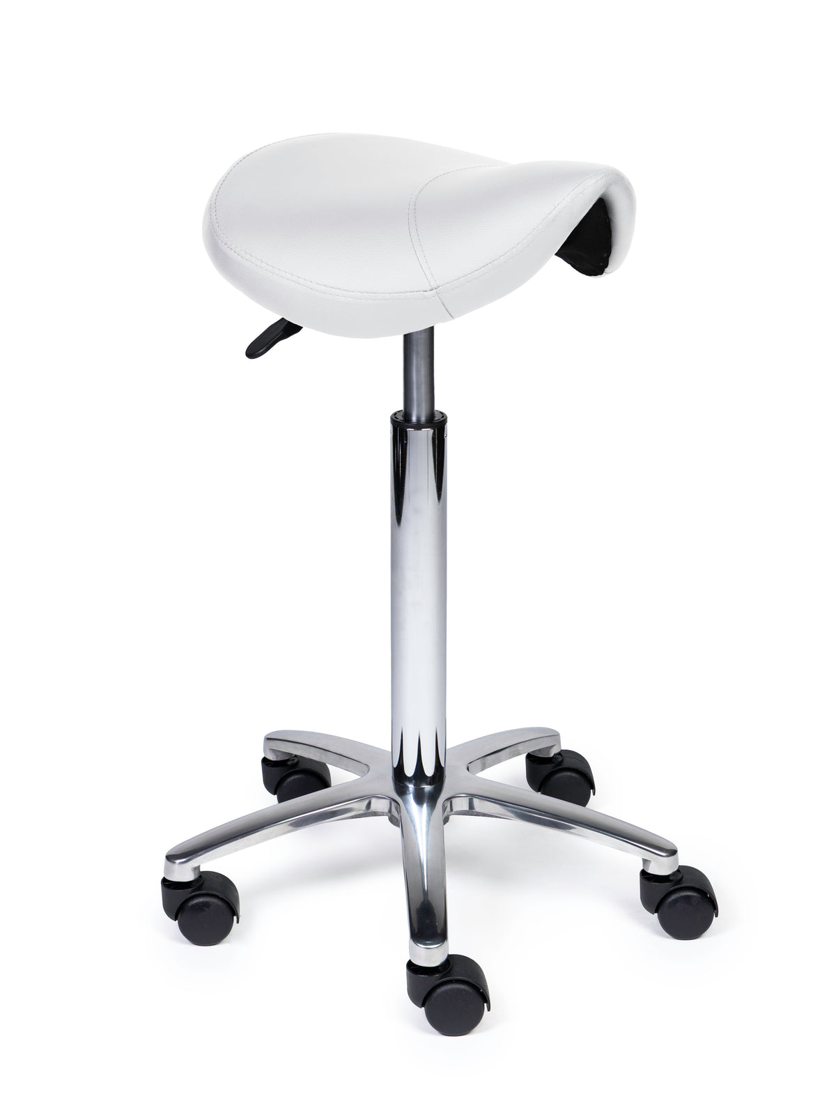 Ergonomischer Sattelhocker Kompakt Weiß auf Rollen