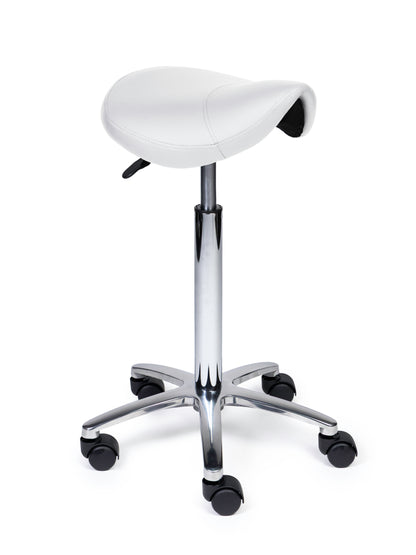 Ergonomischer Sattelhocker Kompakt Weiß auf Rollen