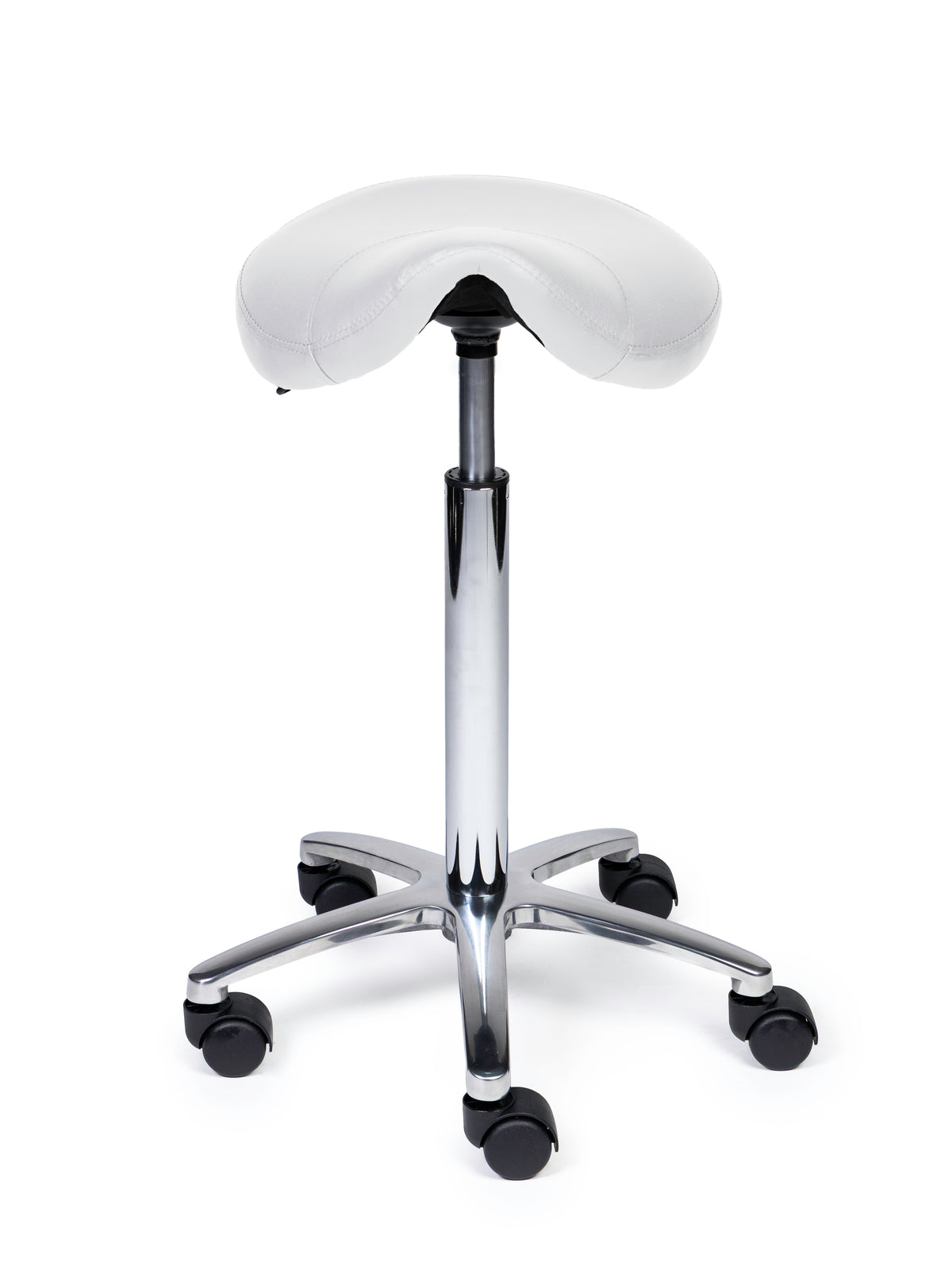 Ergonomischer Sattelhocker Kompakt Weiß auf Rollen