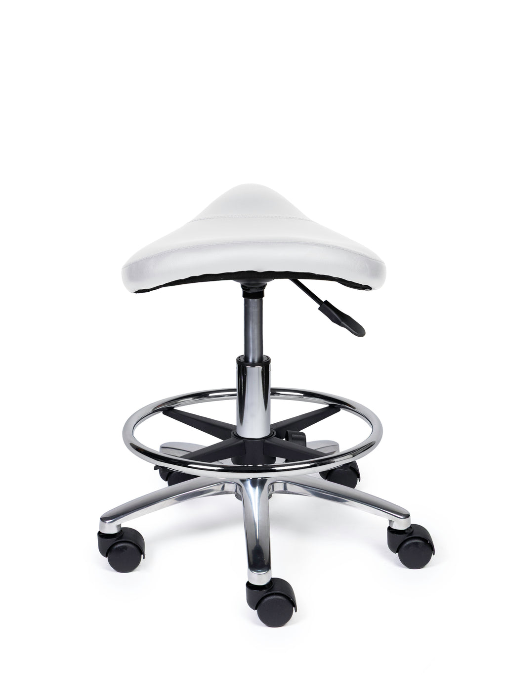 Ergonomischer Sattelhocker Kompakt Weiss auf Rollen