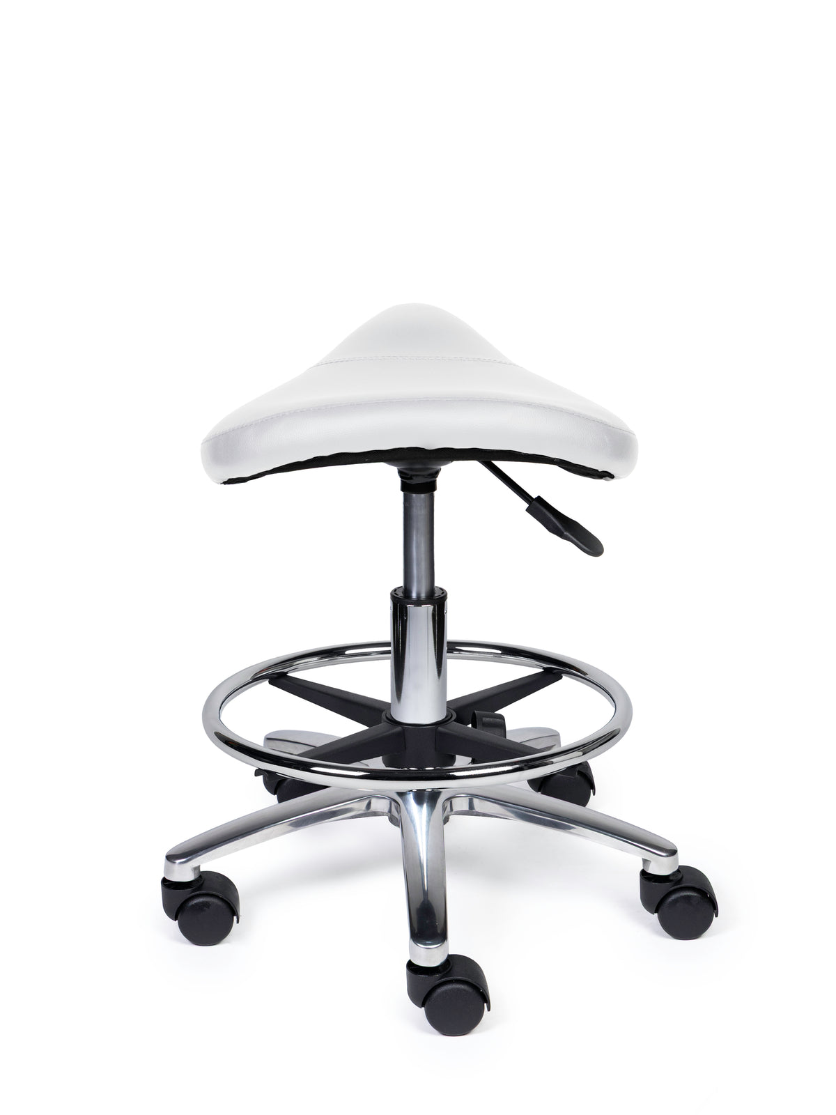 Ergonomischer Sattelhocker Kompakt Weiß auf Rollen