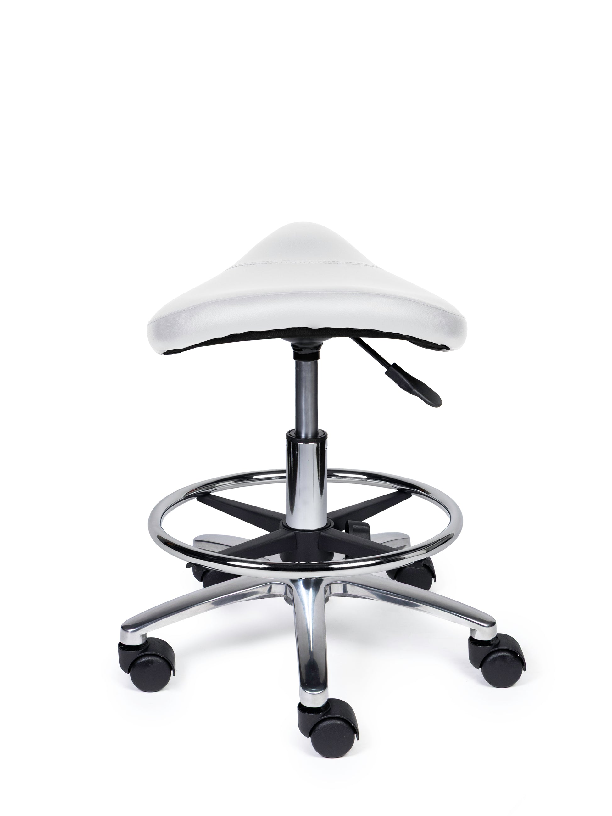 Ergonomischer Sattelhocker Kompakt Weiss auf Rollen