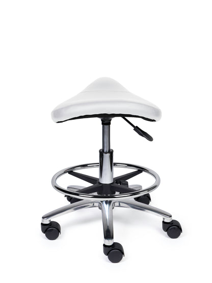 Ergonomischer Sattelhocker Kompakt Weiß auf Rollen