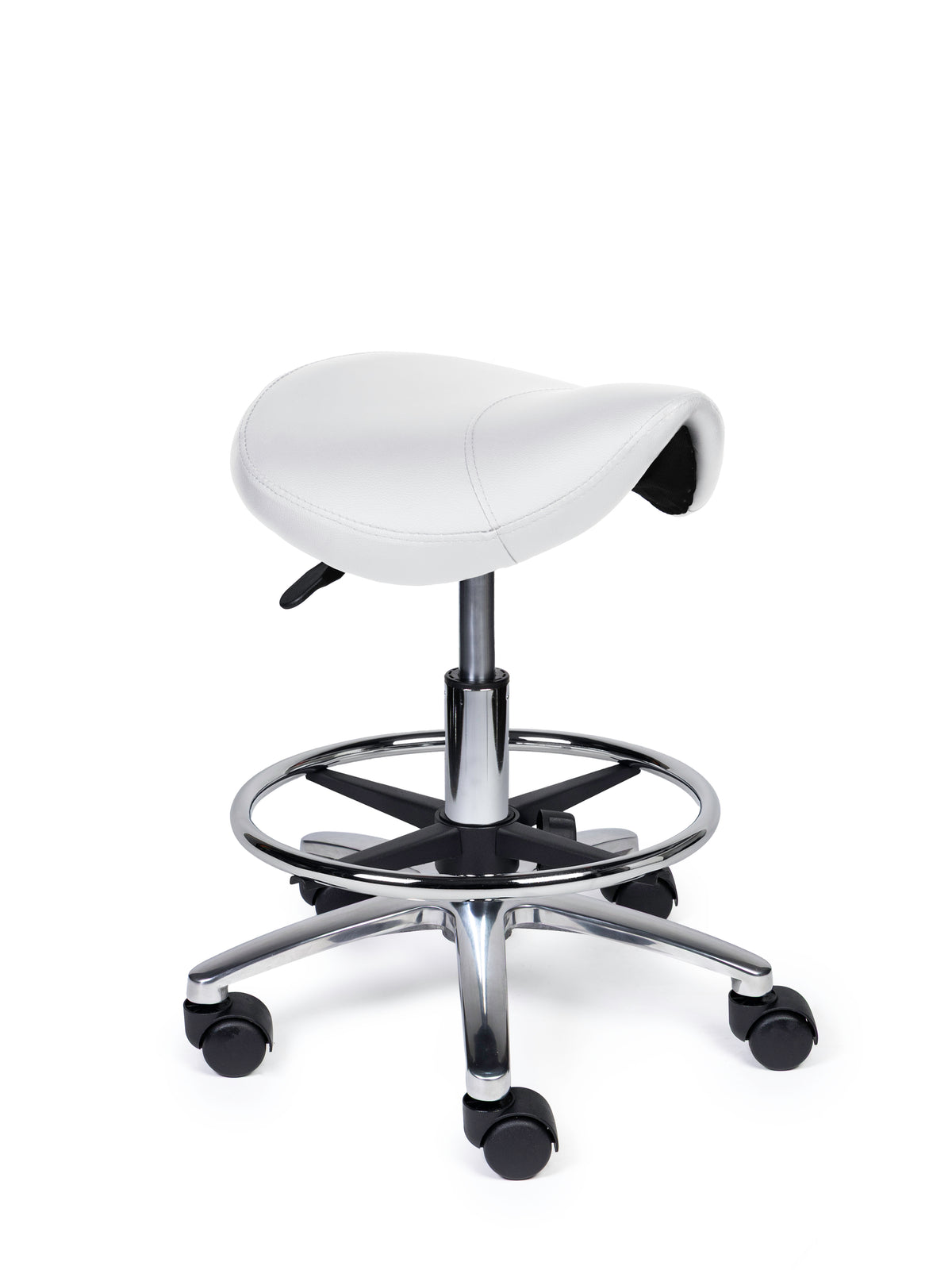 Ergonomischer Sattelhocker Kompakt Weiß auf Rollen