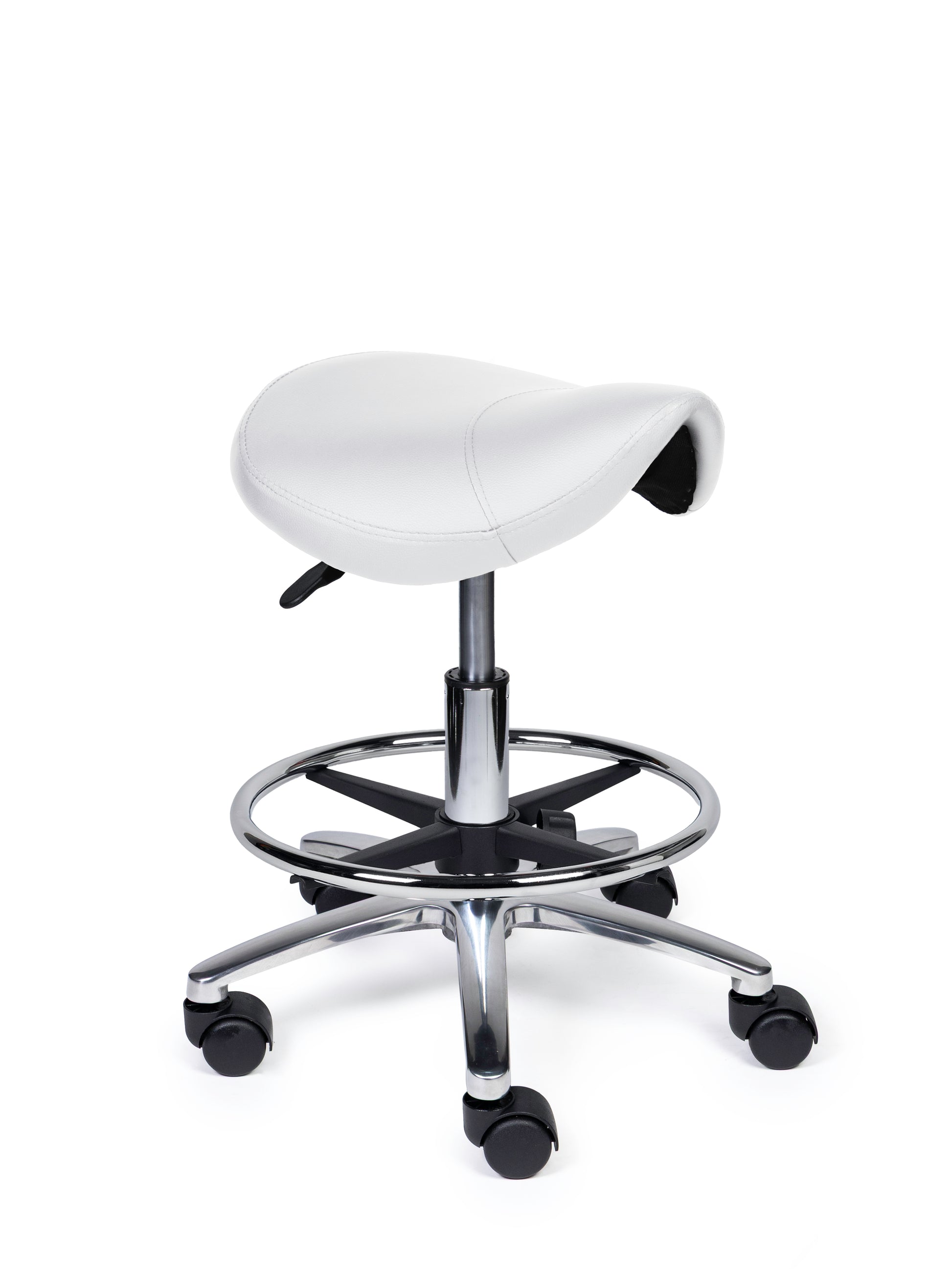 Ergonomischer Sattelhocker Kompakt Weiss auf Rollen