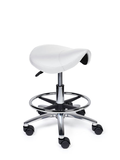 Ergonomischer Sattelhocker Kompakt Weiß auf Rollen