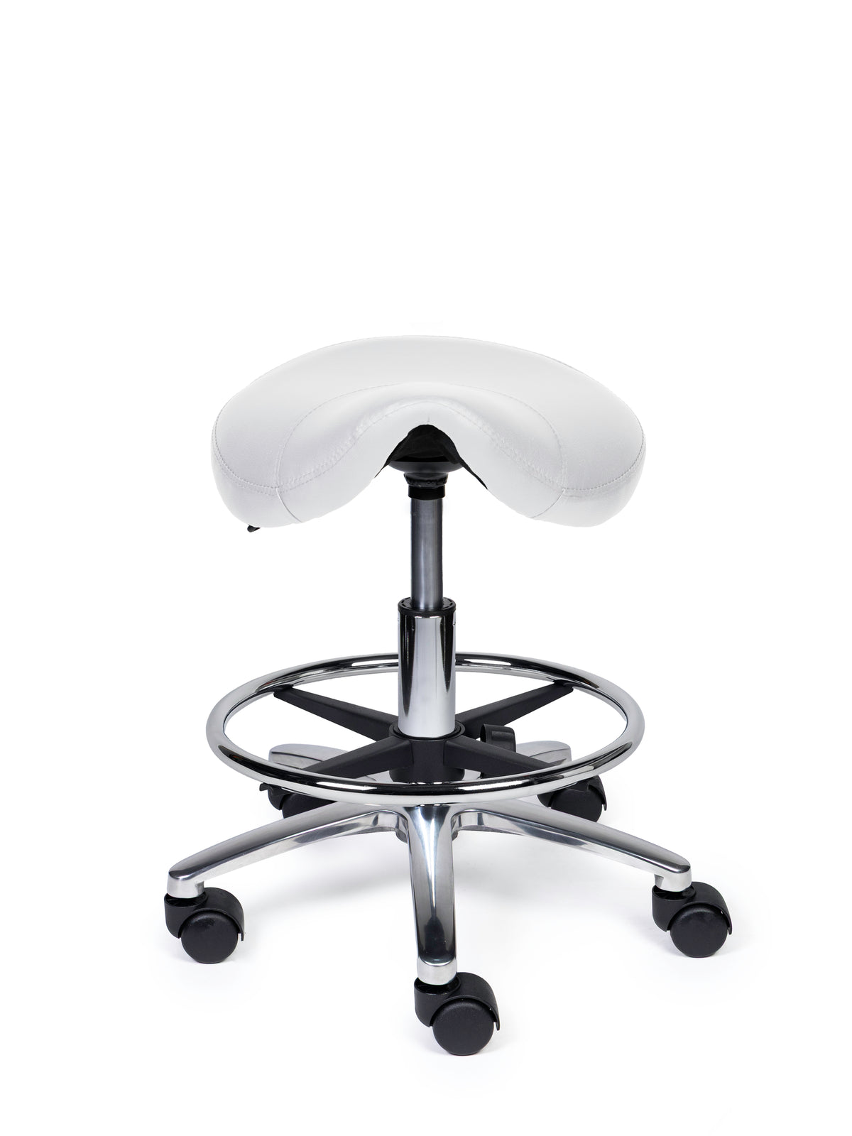 Ergonomischer Sattelhocker Kompakt Weiß auf Rollen