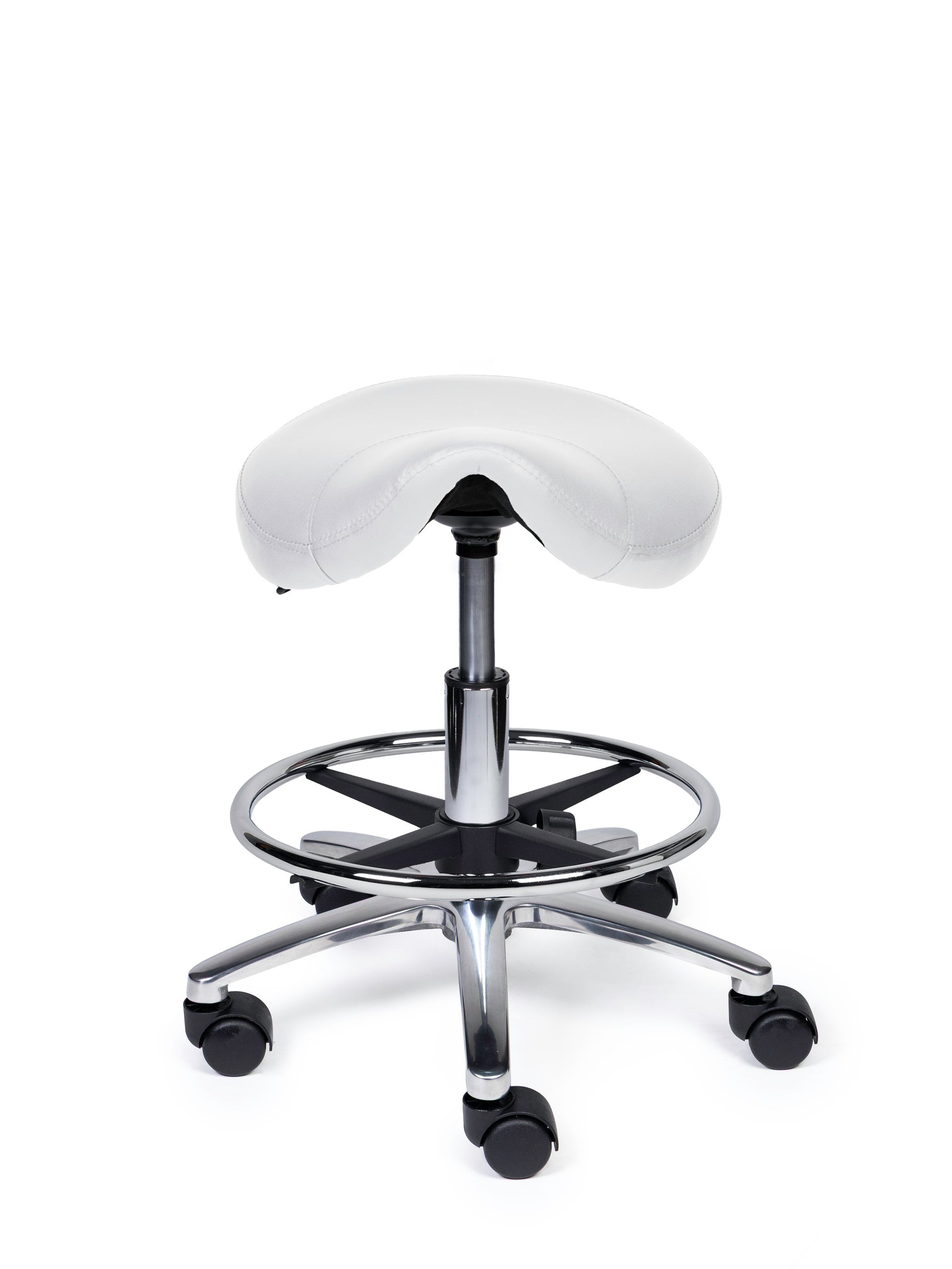 Ergonomischer Sattelhocker Kompakt Weiss auf Rollen