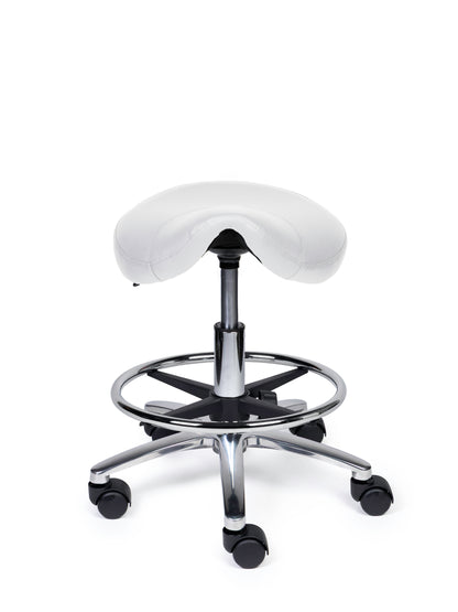 Ergonomischer Sattelhocker Kompakt Weiß auf Rollen