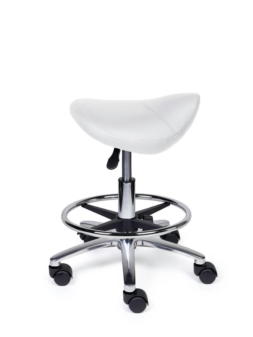 Ergonomischer Sattelhocker Kompakt Weiss auf Rollen
