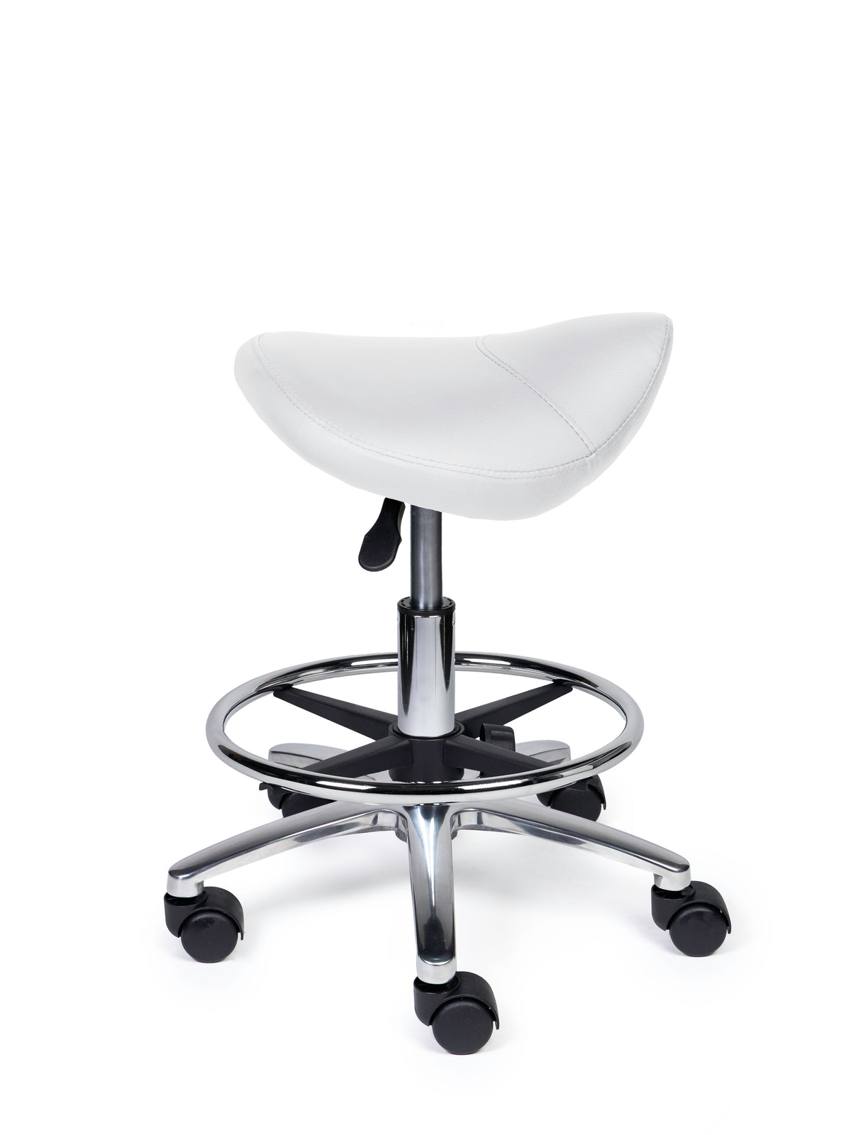 Ergonomischer Sattelhocker Kompakt Weiß auf Rollen
