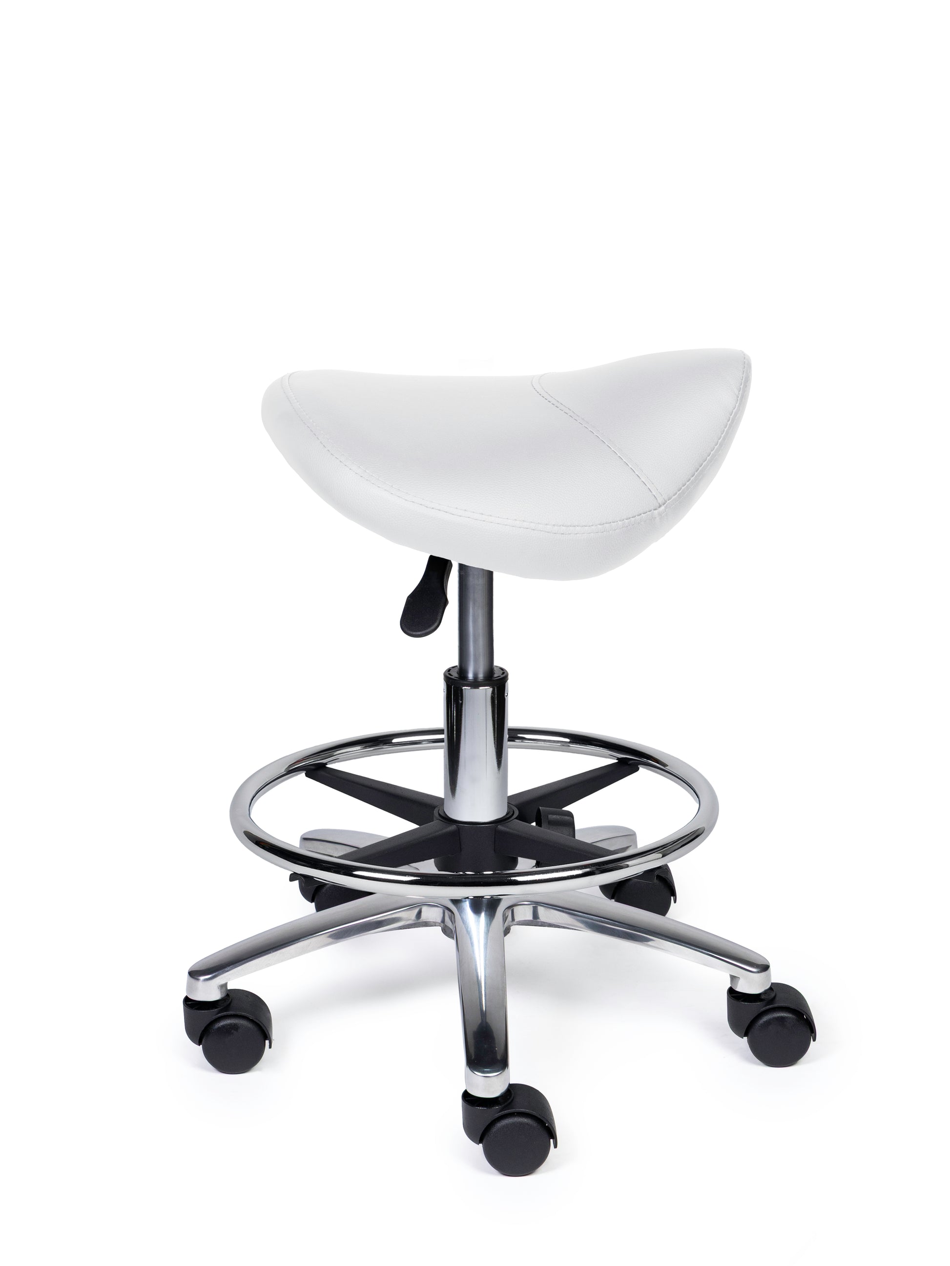 Ergonomischer Sattelhocker Kompakt Weiss auf Rollen