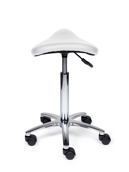 Ergonomischer Sattelhocker Kompakt Weiß auf Rollen