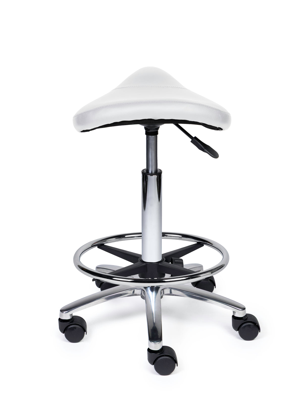 Ergonomischer Sattelhocker Kompakt Weiß auf Rollen