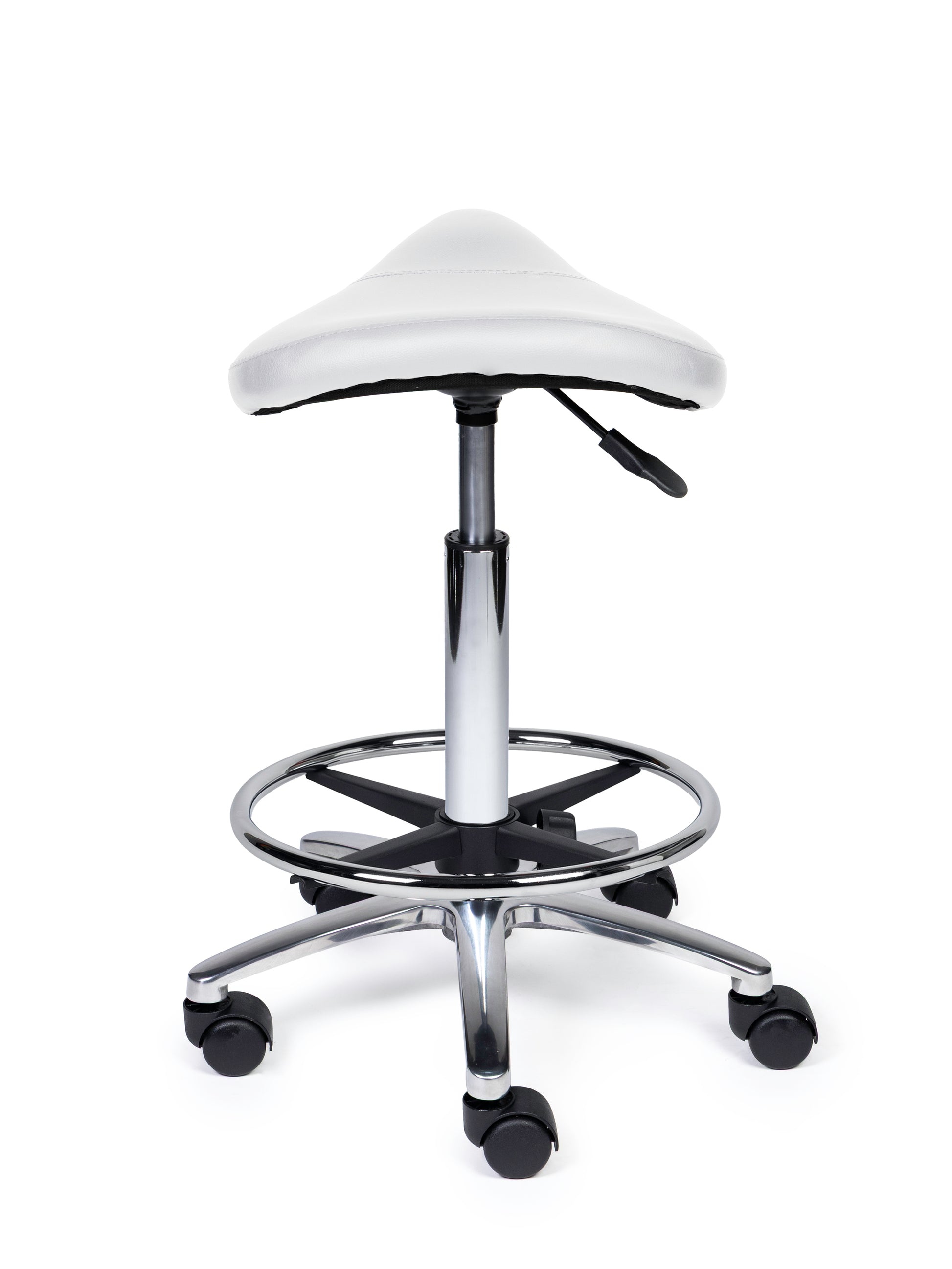 Ergonomischer Sattelhocker Kompakt Weiss auf Rollen
