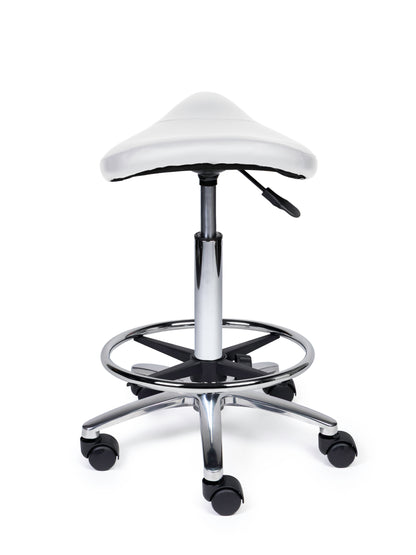 Ergonomischer Sattelhocker Kompakt Weiß auf Rollen