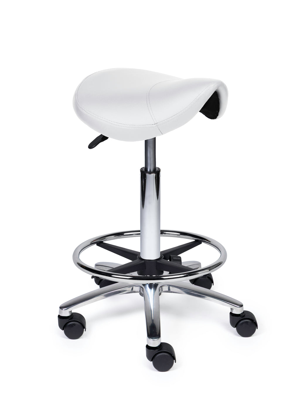 Ergonomischer Sattelhocker Kompakt Weiss auf Rollen