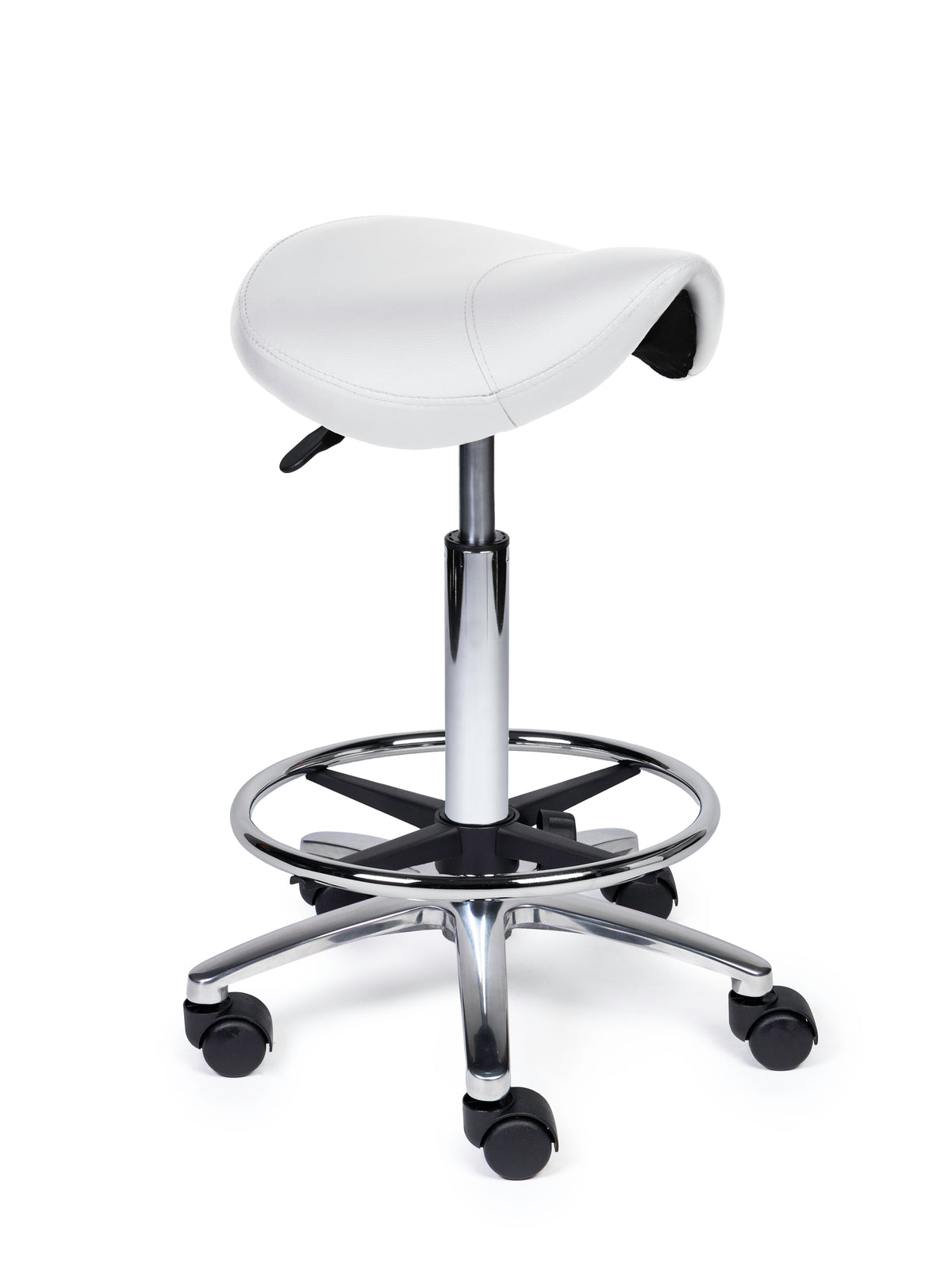 Ergonomischer Sattelhocker Kompakt Weiß auf Rollen