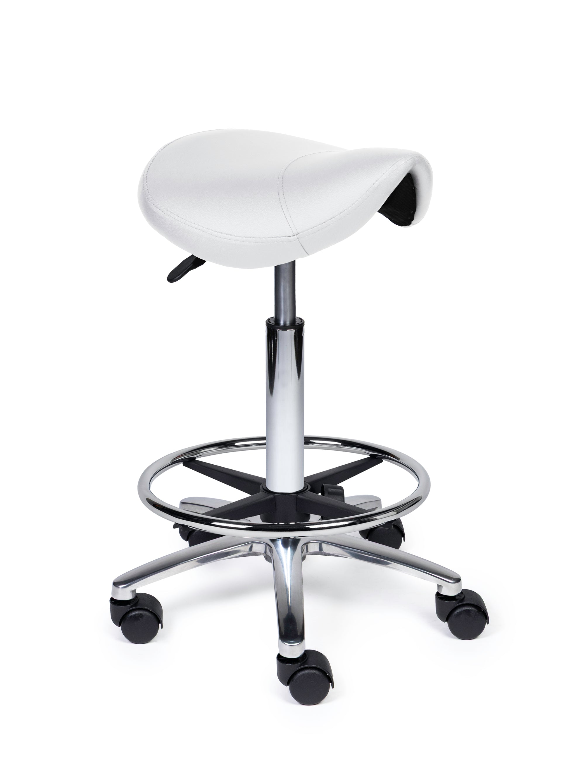 Ergonomischer Sattelhocker Kompakt Weiss auf Rollen