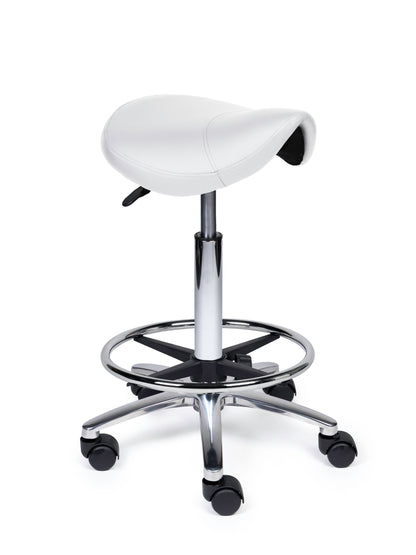 Ergonomischer Sattelhocker Kompakt Weiß auf Rollen