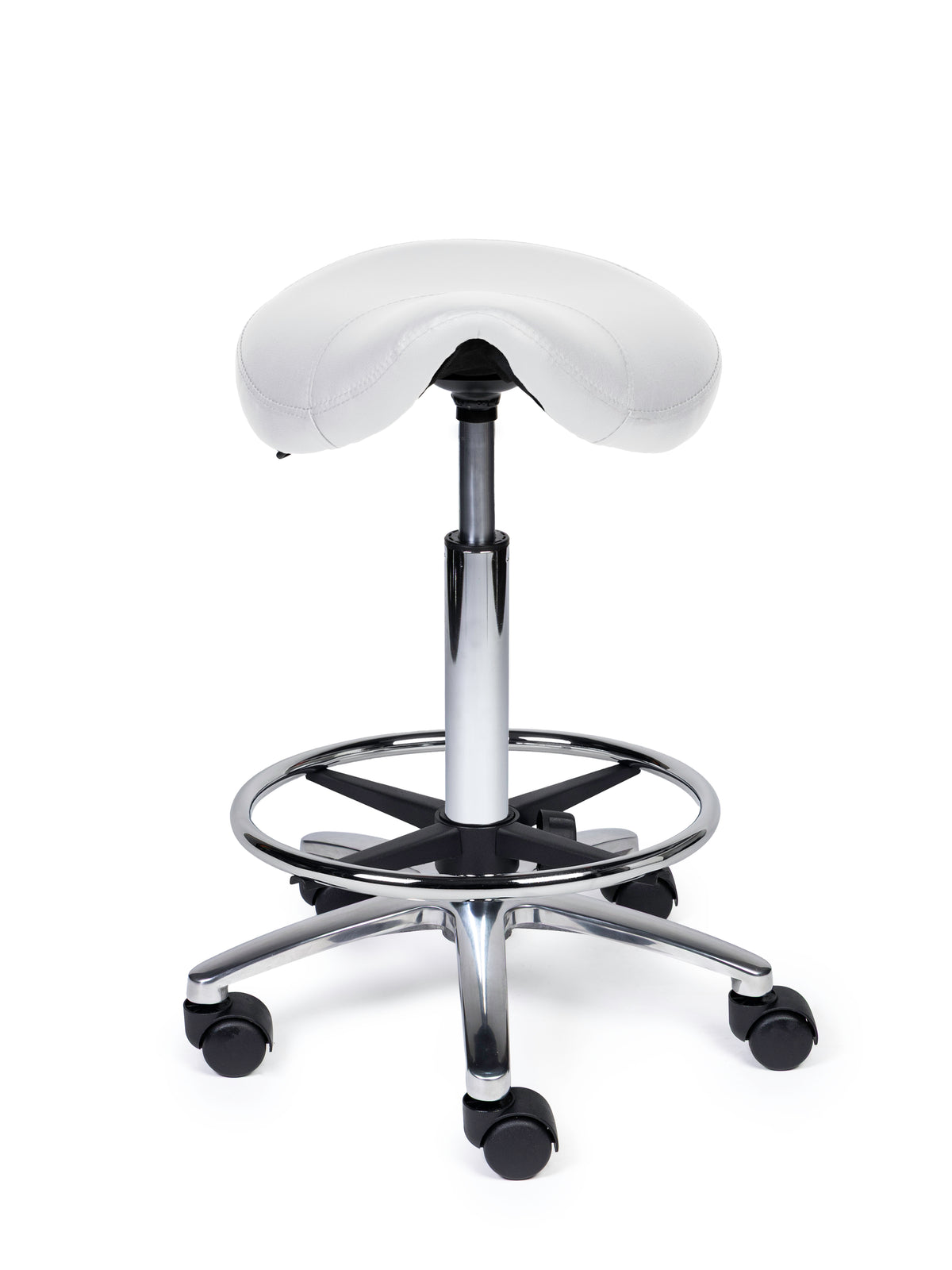 Ergonomischer Sattelhocker Kompakt Weiß auf Rollen