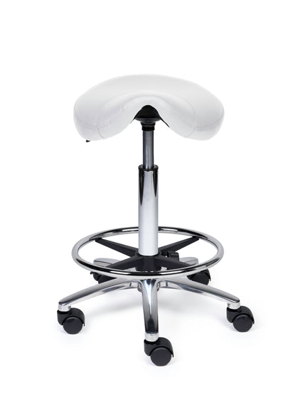 Ergonomischer Sattelhocker Kompakt Weiß auf Rollen