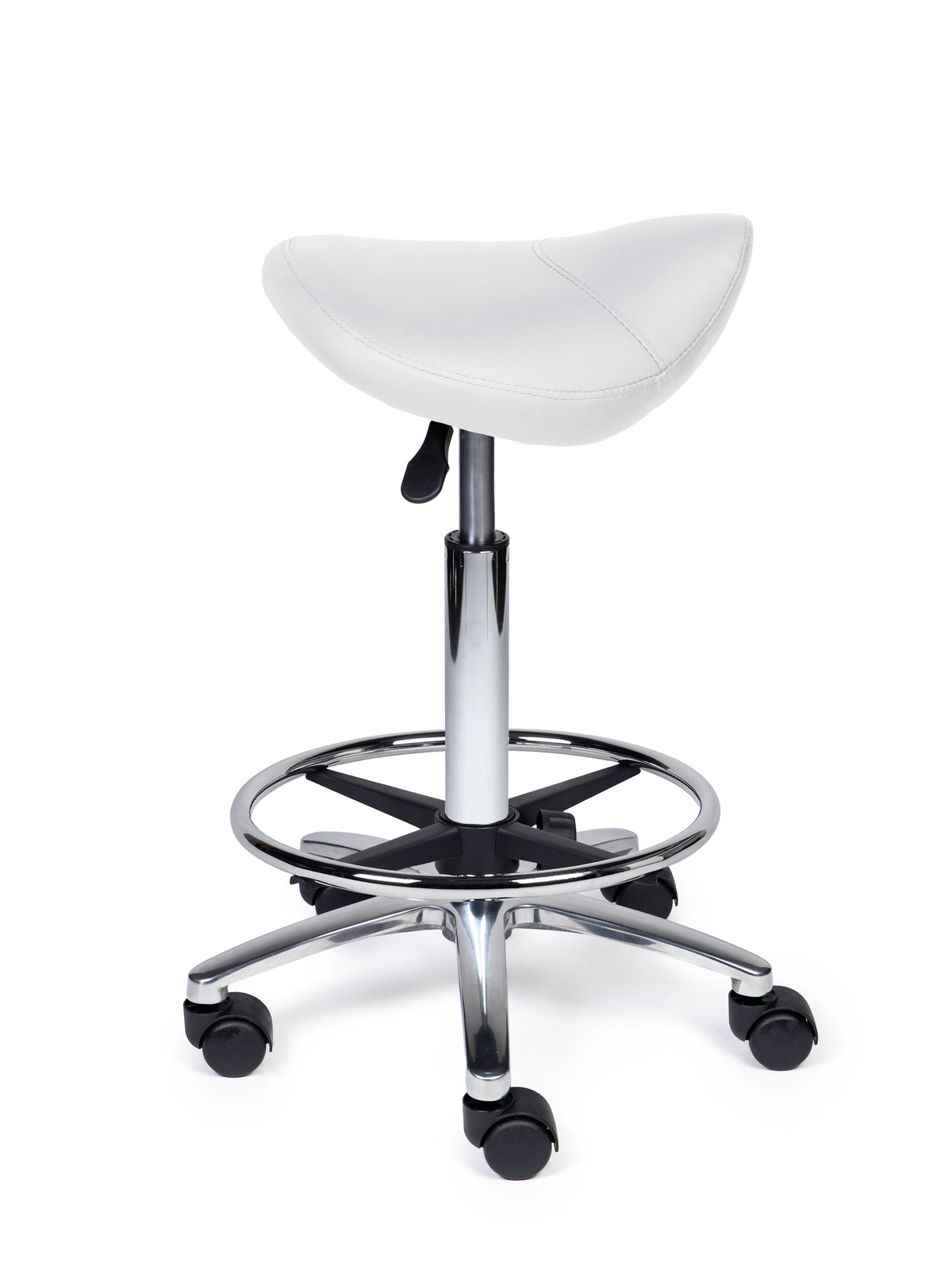 Ergonomischer Sattelhocker Kompakt Weiß auf Rollen