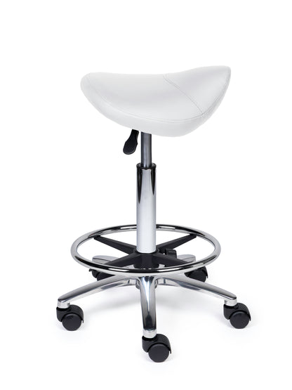 Ergonomischer Sattelhocker Kompakt Weiß auf Rollen