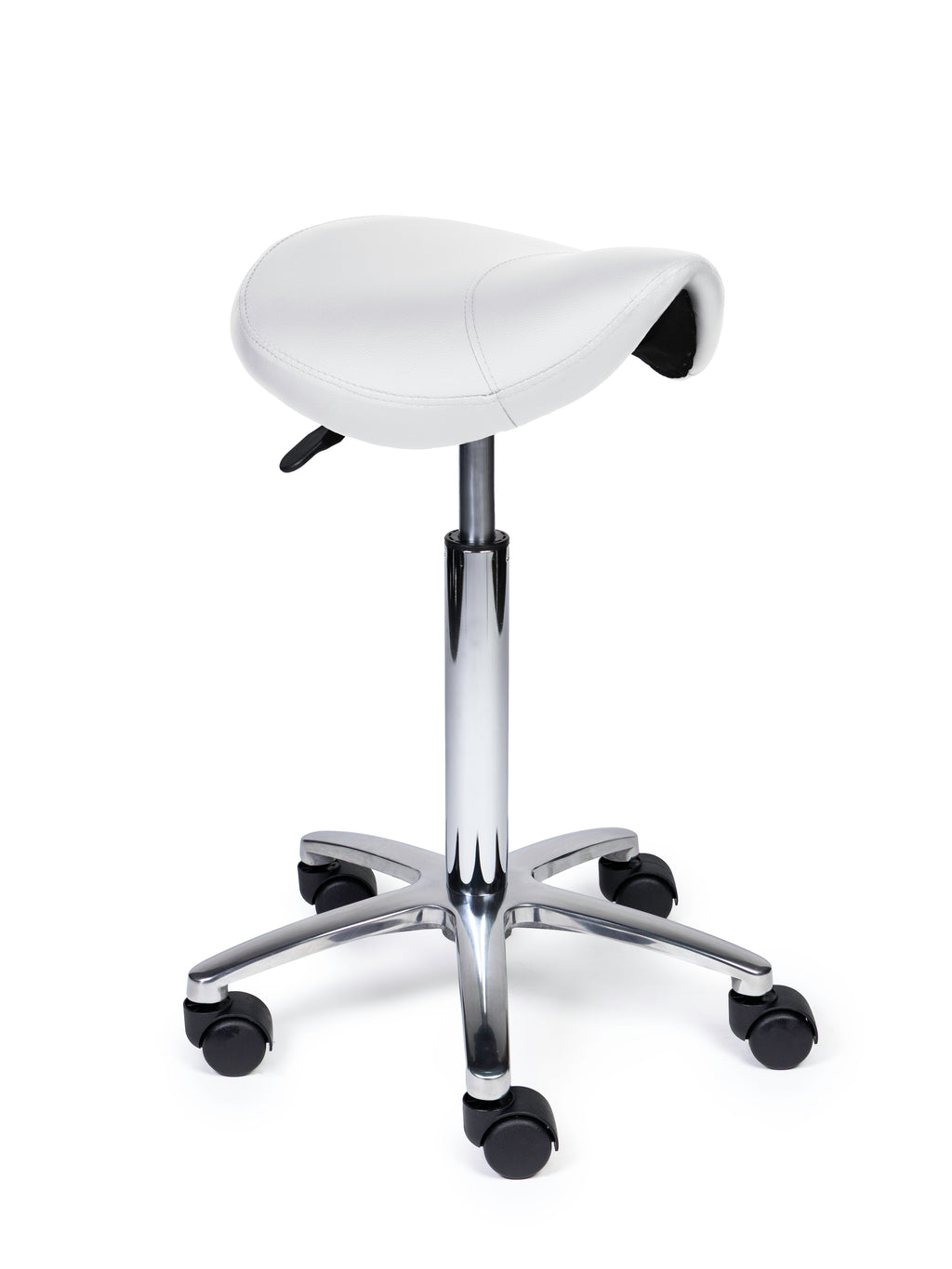 Ergonomischer Sattelhocker Kompakt Weiss auf Rollen