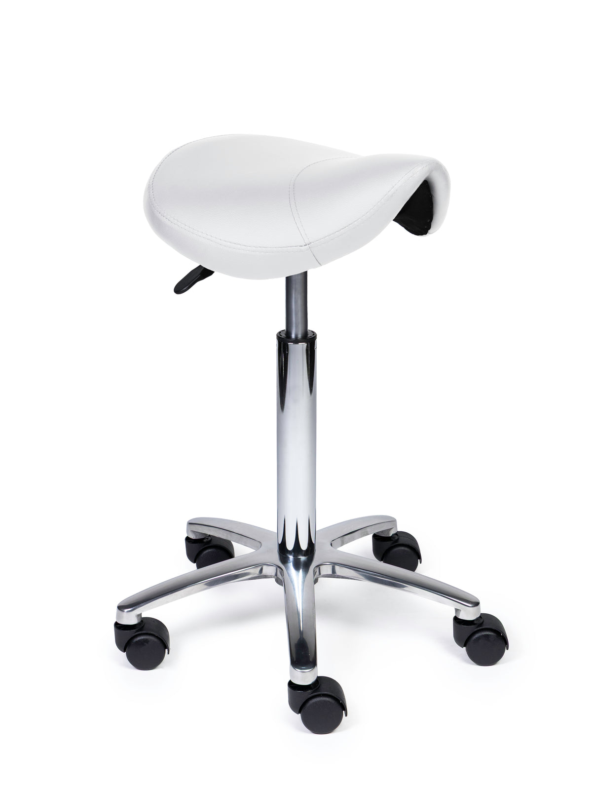 Ergonomischer Sattelhocker Kompakt Weiß auf Rollen