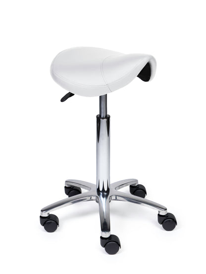 Ergonomischer Sattelhocker Kompakt Weiß auf Rollen