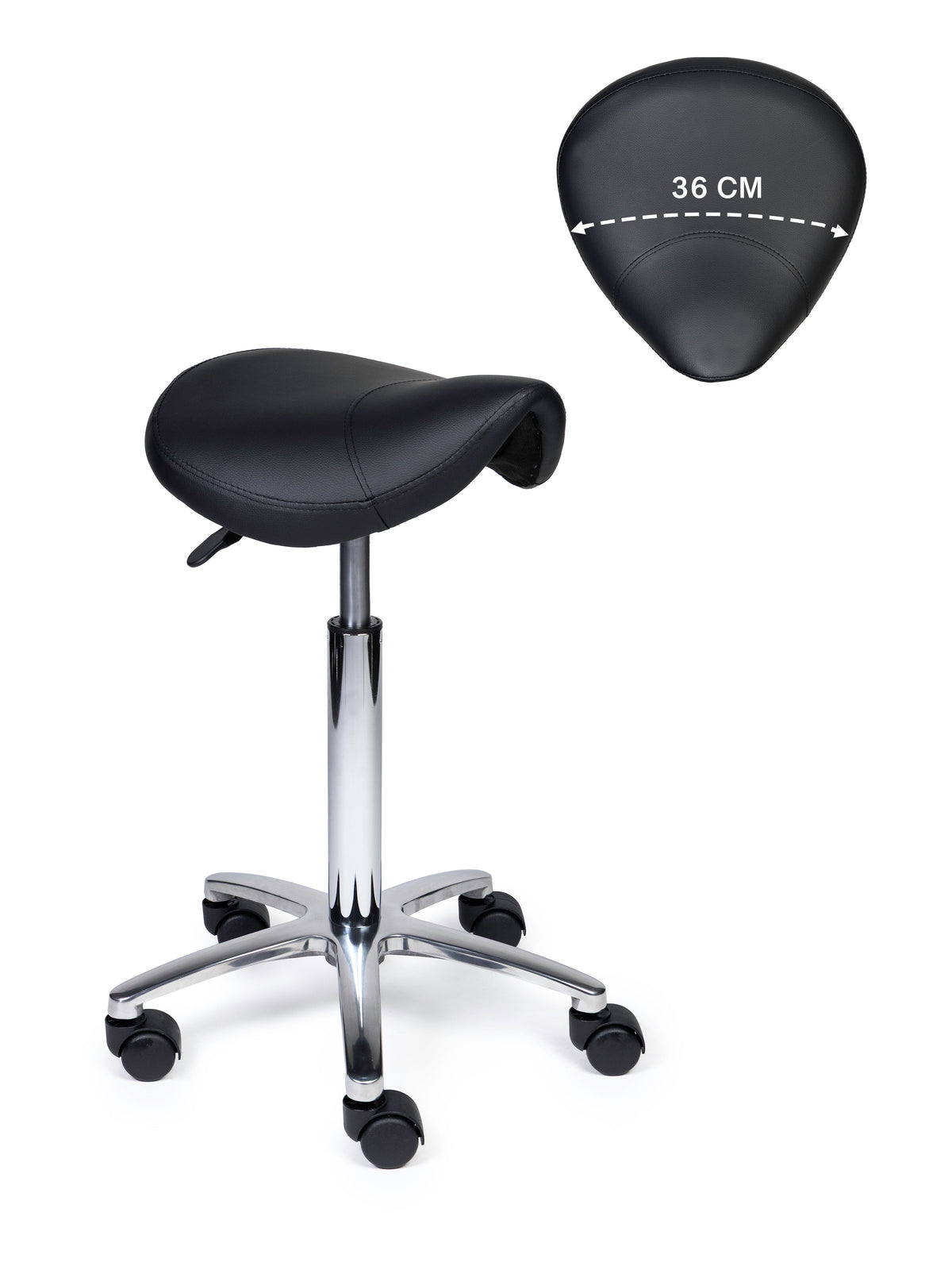 Ergonomischer Sattelhocker Kompakt Schwarz auf Rollen