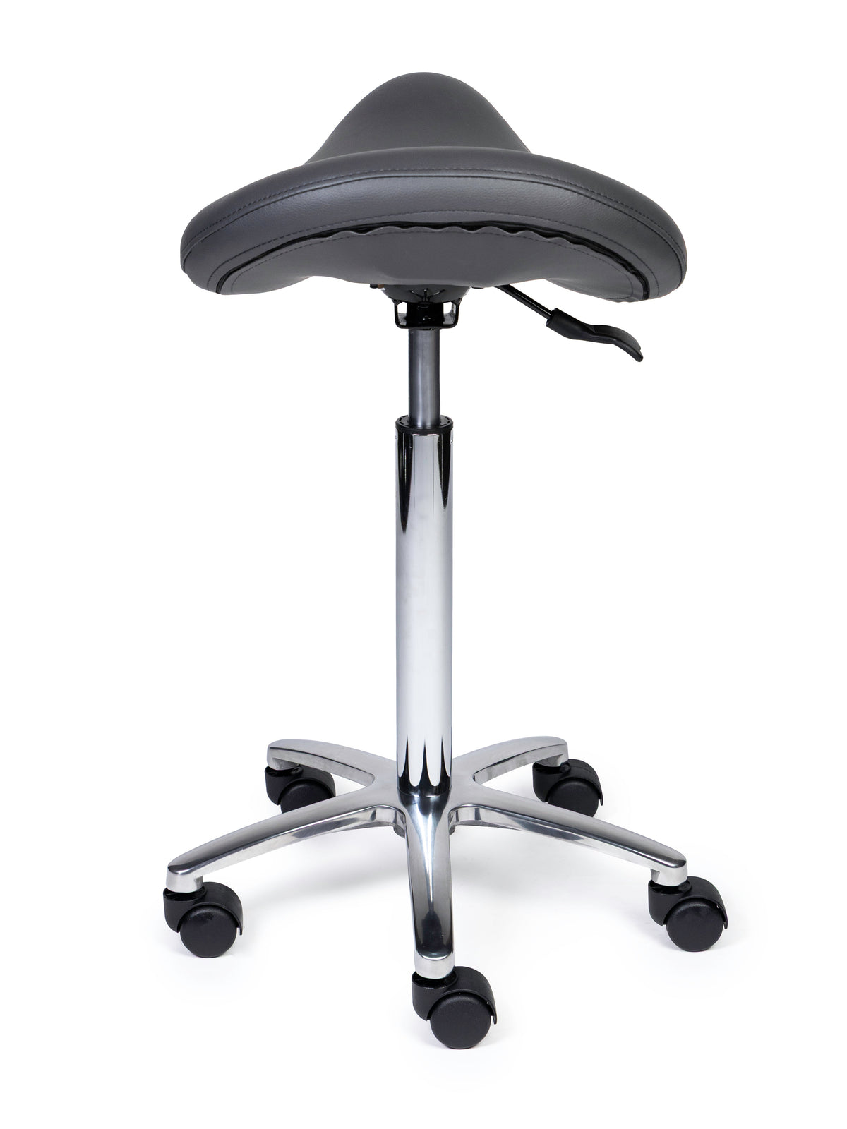Ergonomischer Sattelhocker Premium Grau auf Rollen
